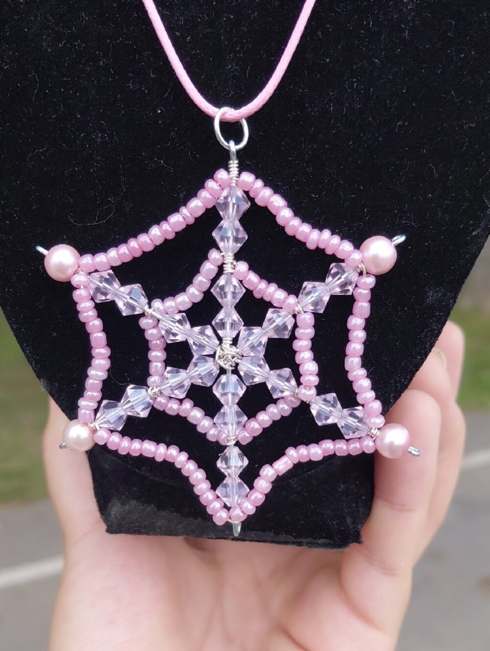 Handcrafted Beaded Spiderweb Necklace - Picture 2 of 3